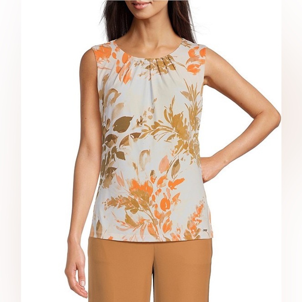 Calvin Klein Pleated Floral Sleeveless Blouse Size M
